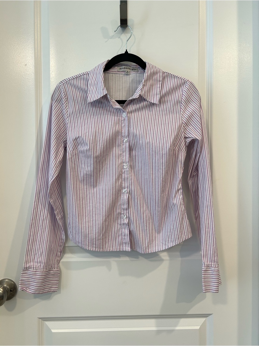 Madden Girl Pink and White Striped Button-Down Shirt